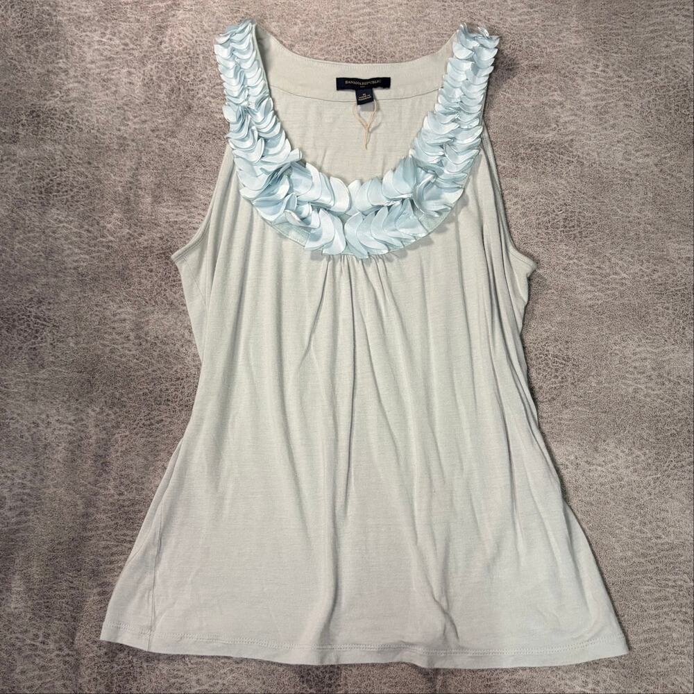 Blue Ruffled Neck Tank Top